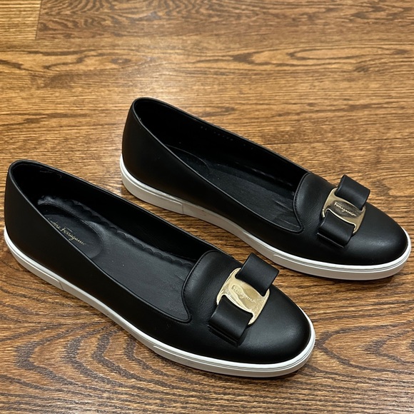 Salvatore Ferragamo Black Flats with Gold Buckle - Picture 10 of 14